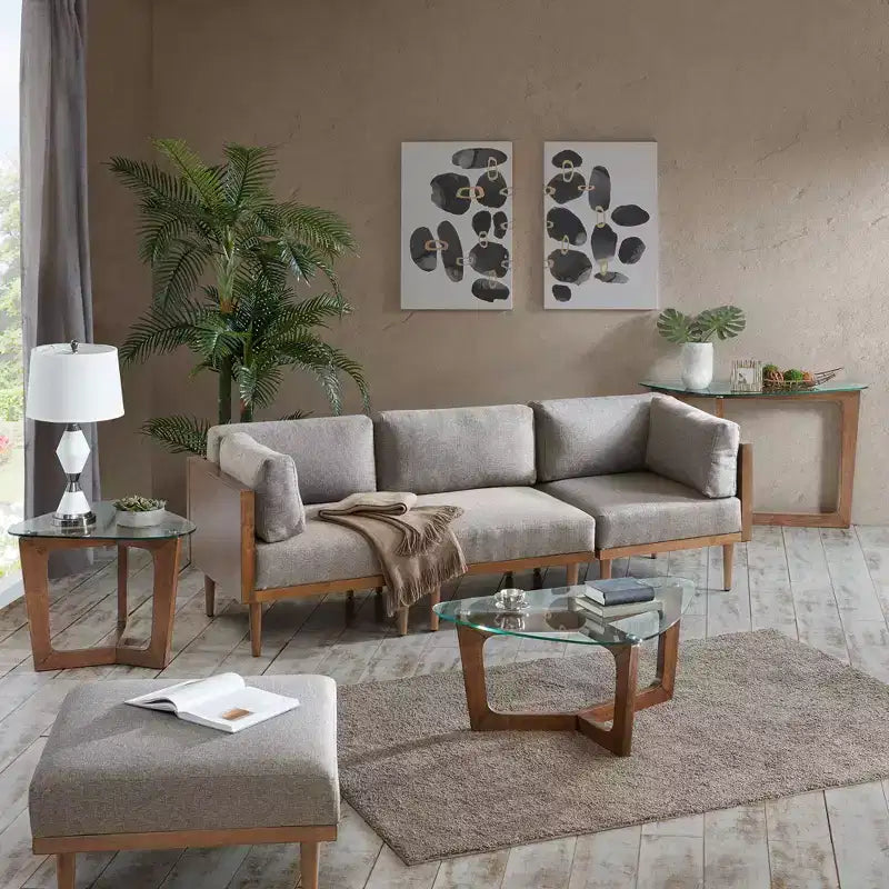 Walker Coffee Table Brown: Ink+Ivy Mid-Century Modern; Tempered Glass Top; Wood Legs; 17" Height