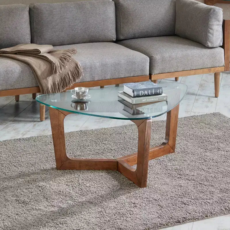 Walker Coffee Table Brown: Ink+Ivy Mid-Century Modern; Tempered Glass Top; Wood Legs; 17" Height