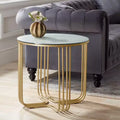 Studio 55D Yuri Modern Bronze Metal Round Accent Side End Table 24 Wide Gold Marbleized Glass Tabletop for Living Room Bedroom Bedside Entryway House
