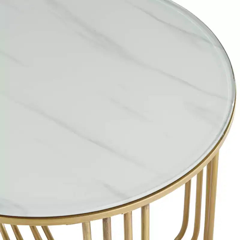 Studio 55D Yuri Modern Bronze Metal Round Accent Side End Table 24 Wide Gold Marbleized Glass Tabletop for Living Room Bedroom Bedside Entryway House