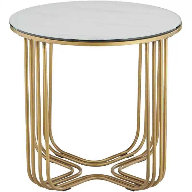 Studio 55D Yuri Modern Bronze Metal Round Accent Side End Table 24 Wide Gold Marbleized Glass Tabletop for Living Room Bedroom Bedside Entryway House
