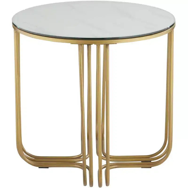 Studio 55D Yuri Modern Bronze Metal Round Accent Side End Table 24 Wide Gold Marbleized Glass Tabletop for Living Room Bedroom Bedside Entryway House