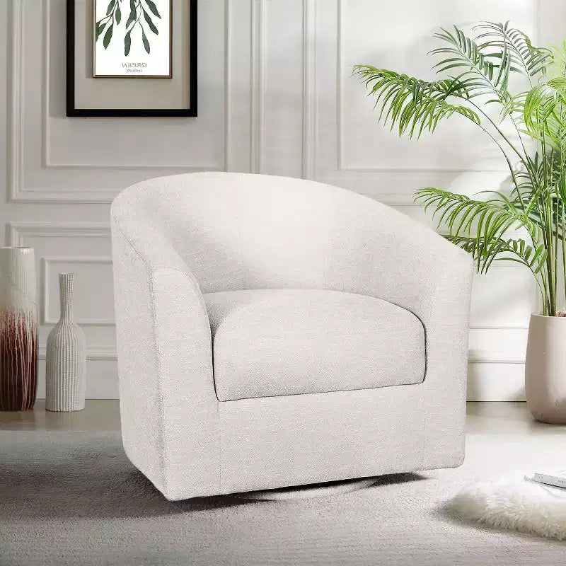 Liria Wooden Upholstered Barrel Chair for Livingroom with Metal Swivel Base| ART OF LIVING DESIGNS