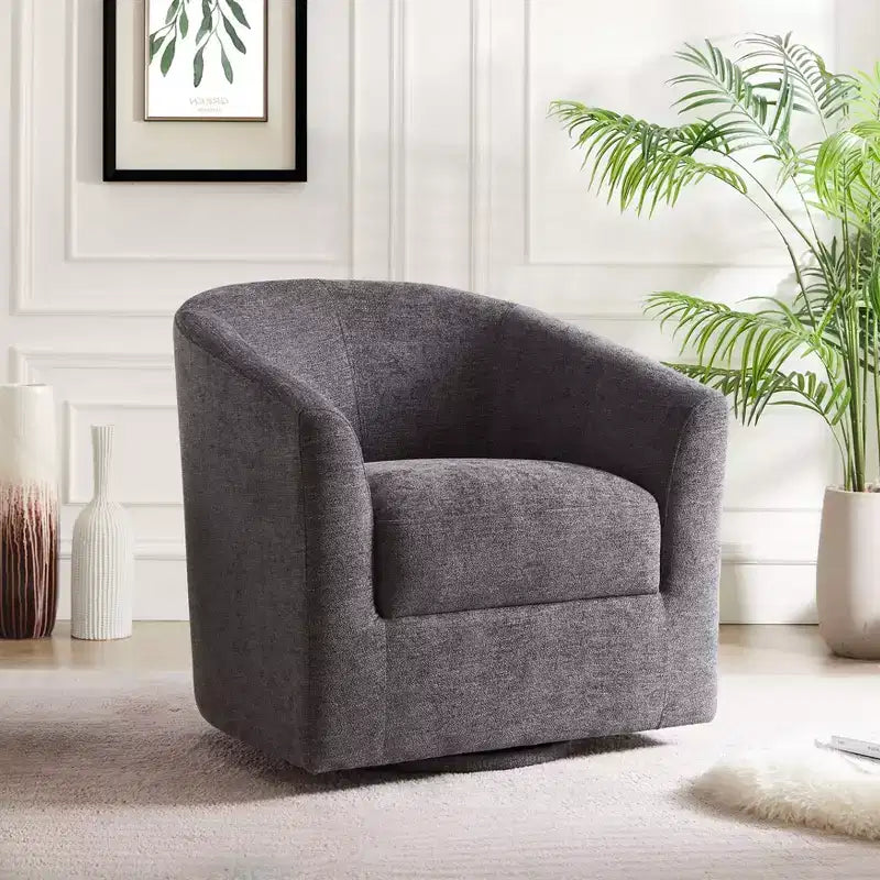 Liria Wooden Upholstered Barrel Chair for Livingroom with Metal Swivel Base| ART OF LIVING DESIGNS