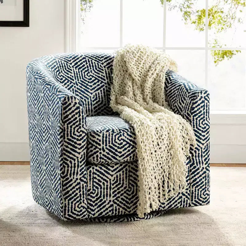Liria Wooden Upholstered Barrel Chair for Livingroom with Metal Swivel Base| ART OF LIVING DESIGNS