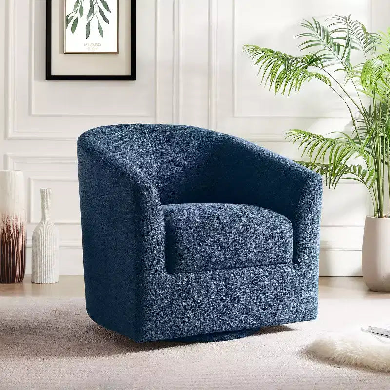 Liria Wooden Upholstered Barrel Chair for Livingroom with Metal Swivel Base| ART OF LIVING DESIGNS