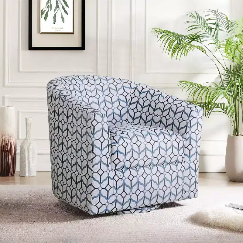 Liria Wooden Upholstered Barrel Chair for Livingroom with Metal Swivel Base| ART OF LIVING DESIGNS