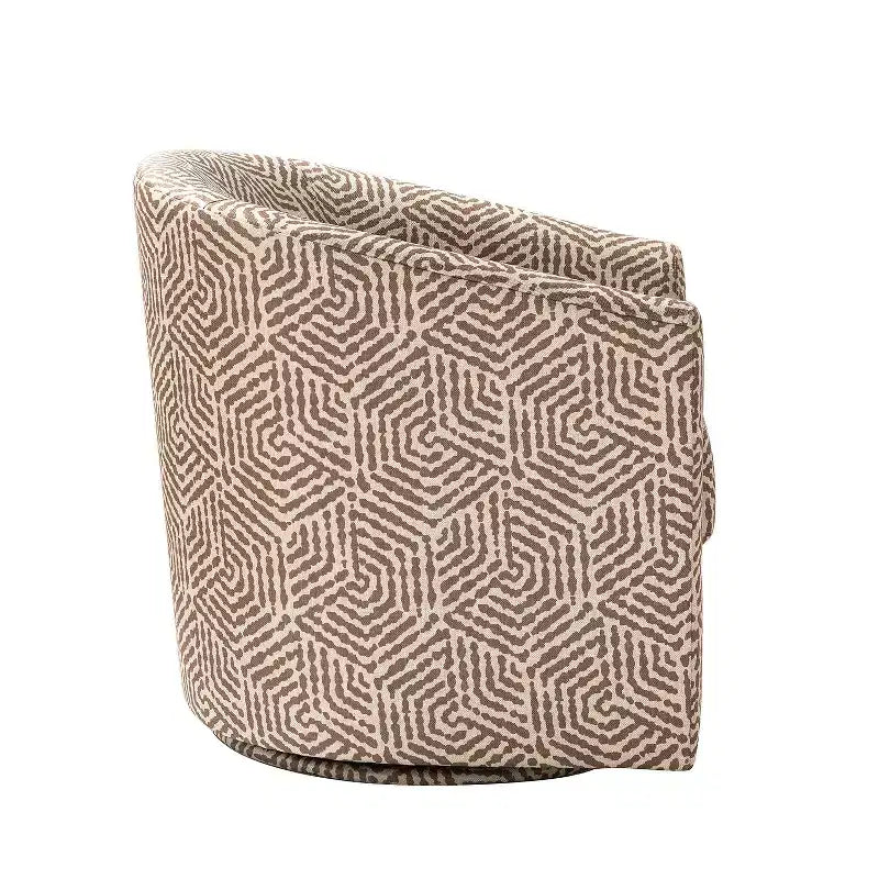 Liria Wooden Upholstered Barrel Chair for Livingroom with Metal Swivel Base| ART OF LIVING DESIGNS