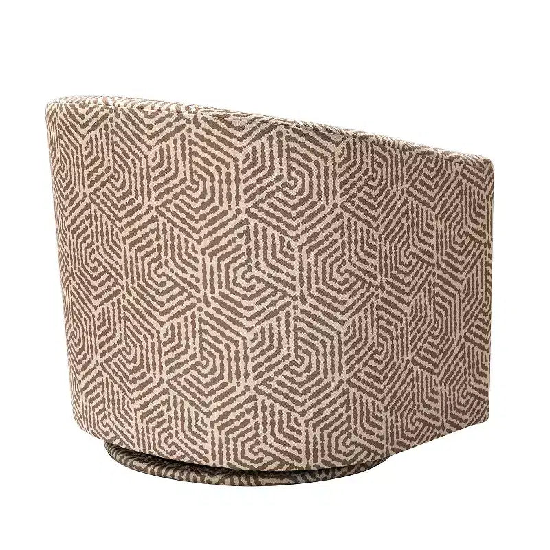 Liria Wooden Upholstered Barrel Chair for Livingroom with Metal Swivel Base| ART OF LIVING DESIGNS