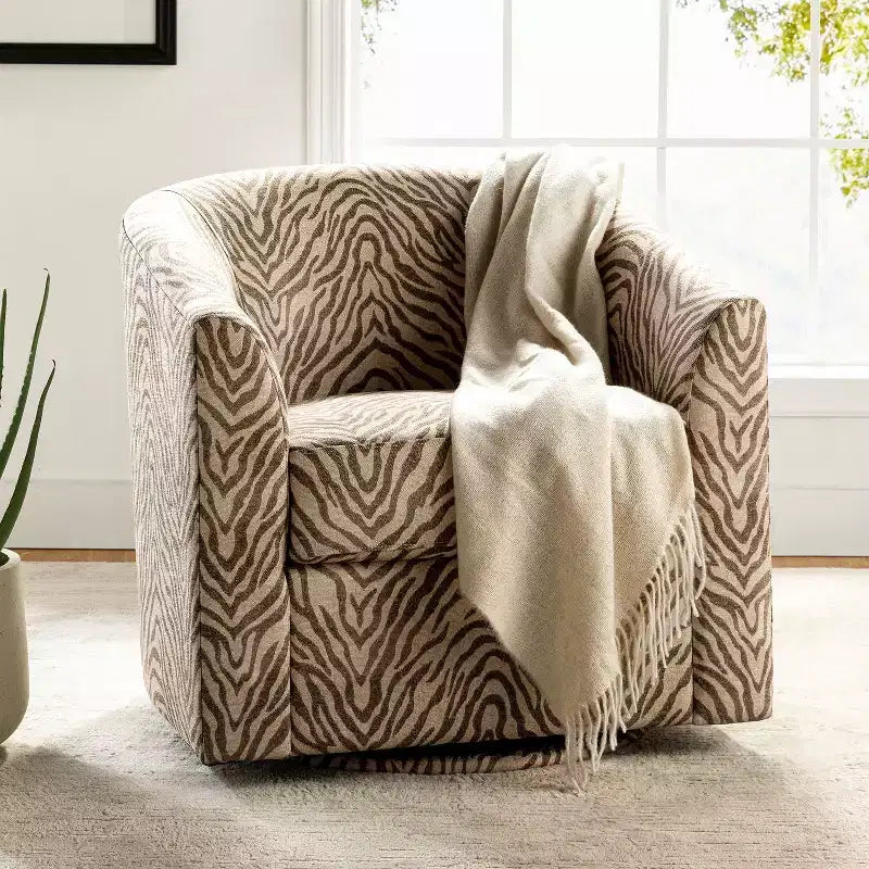Liria Wooden Upholstered Barrel Chair for Livingroom with Metal Swivel Base| ART OF LIVING DESIGNS