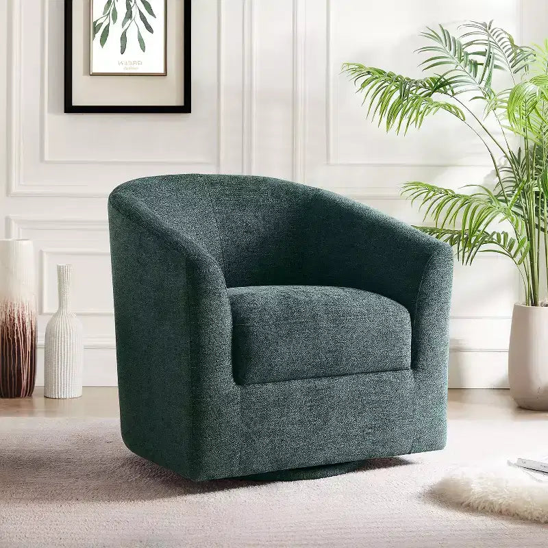 Liria Wooden Upholstered Barrel Chair for Livingroom with Metal Swivel Base| ART OF LIVING DESIGNS