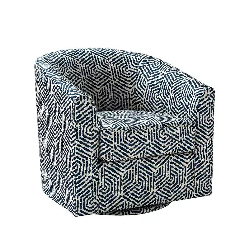 Liria Wooden Upholstered Barrel Chair for Livingroom with Metal Swivel Base| ART OF LIVING DESIGNS