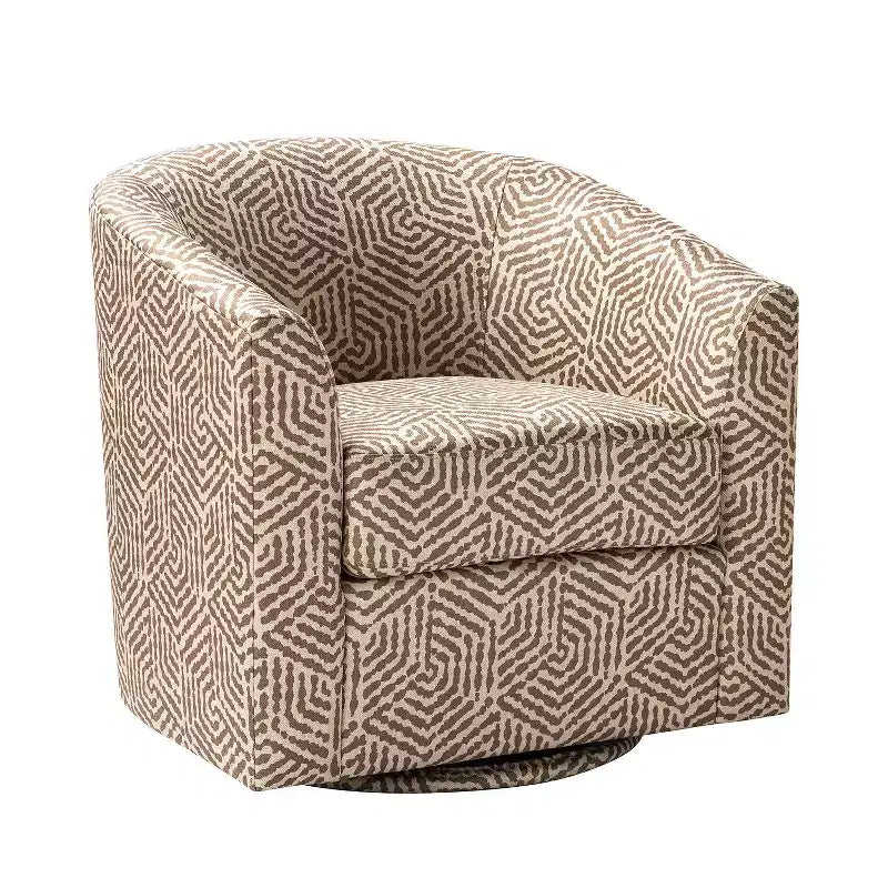 Liria Wooden Upholstered Barrel Chair for Livingroom with Metal Swivel Base| ART OF LIVING DESIGNS